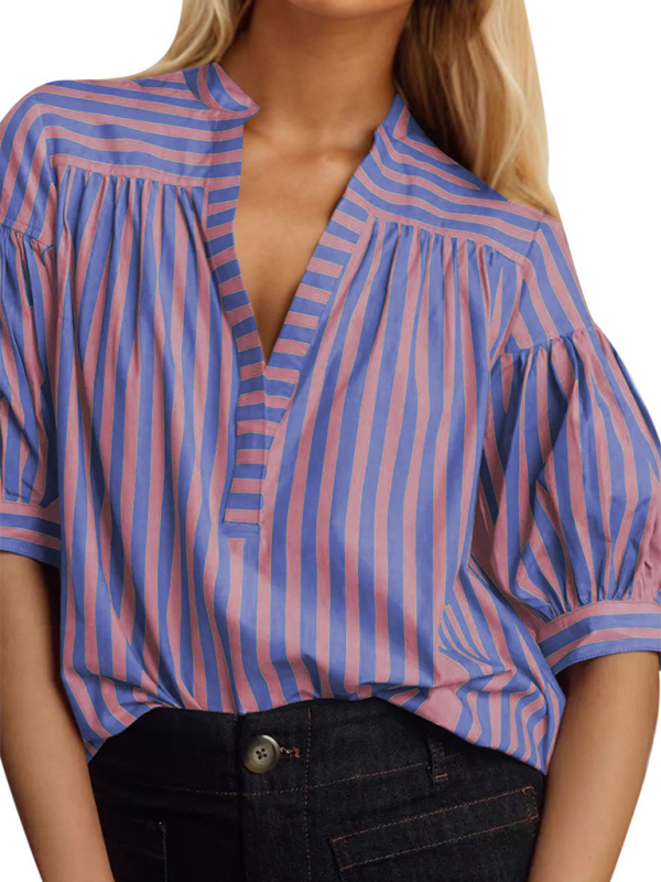 Ayanna New Women's Shirt Casual Striped V-Neck Top