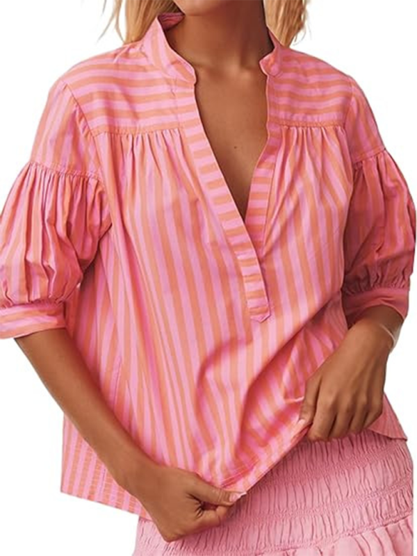 Ayanna New Women's Shirt Casual Striped V-Neck Top
