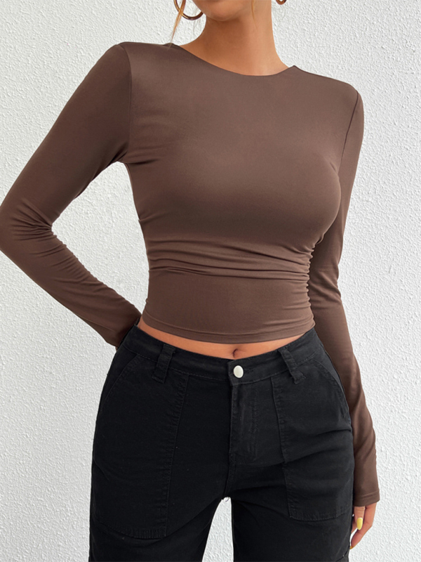 Iliana Slim Fit Open Back Crew Neck Knit Long Sleeve Top