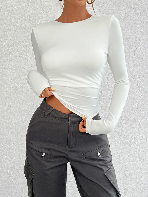 Iliana Slim Fit Open Back Crew Neck Knit Long Sleeve Top