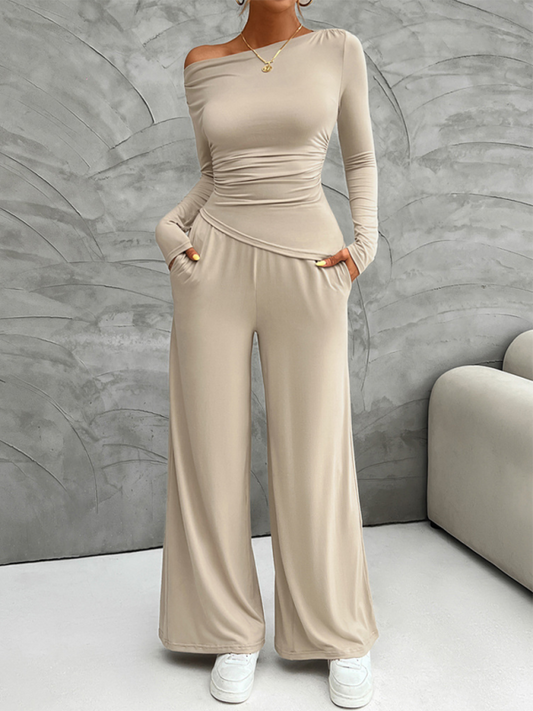 Maliyah Women's Y2K Slim Fit Long Sleeve Top Wide Leg Pants Set