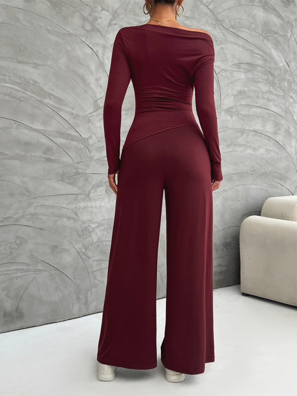 Maliyah Women's Y2K Slim Fit Long Sleeve Top Wide Leg Pants Set