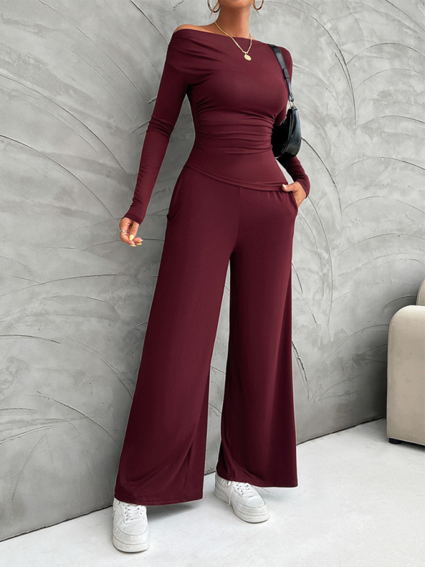 Maliyah Women's Y2K Slim Fit Long Sleeve Top Wide Leg Pants Set