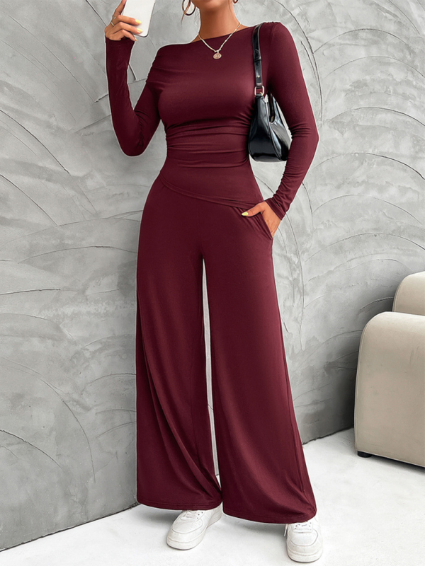 Maliyah Women's Y2K Slim Fit Long Sleeve Top Wide Leg Pants Set