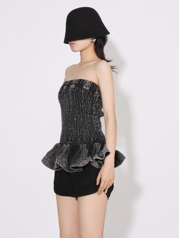 Ember New Fashion Versatile Ruffled Denim Tube Top