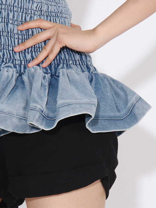 Ember New Fashion Versatile Ruffled Denim Tube Top