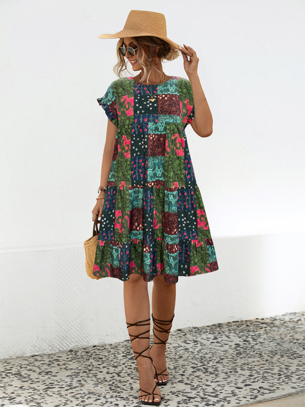 Palmer Ladies New Loose Gathered Printed A-line Dress