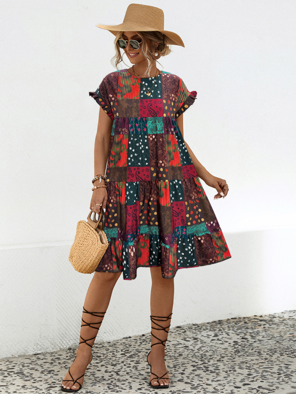 Palmer Ladies New Loose Gathered Printed A-line Dress