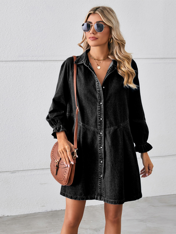 Luz New Loose Washed Long Sleeve Spliced Denim Dress