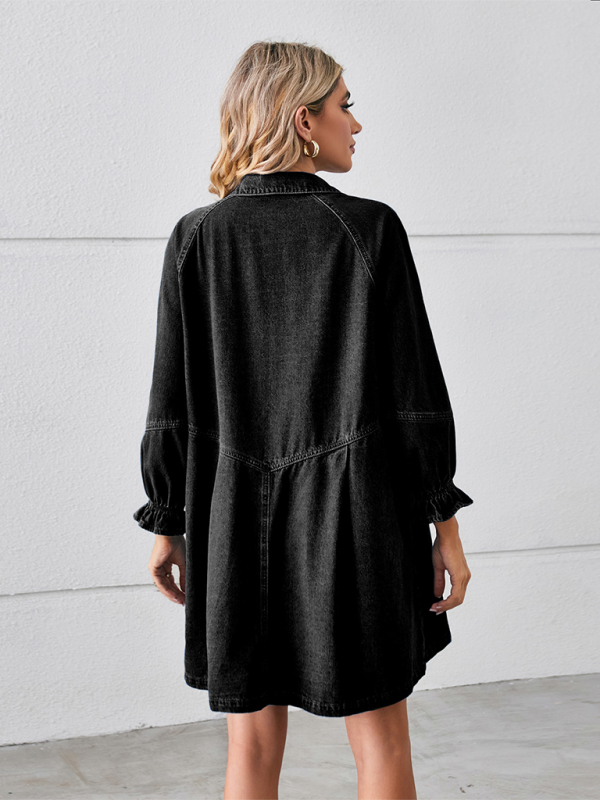 Luz New Loose Washed Long Sleeve Spliced Denim Dress