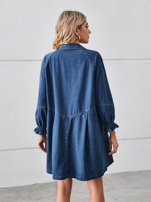 Luz New Loose Washed Long Sleeve Spliced Denim Dress