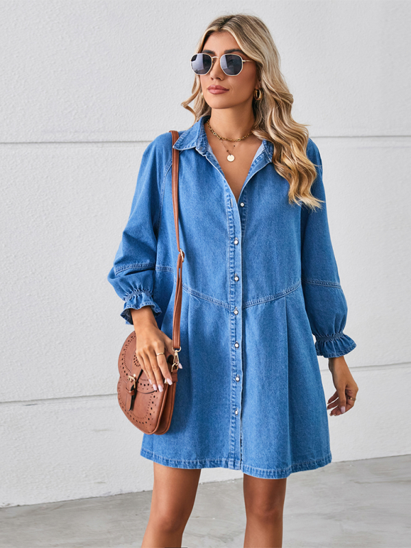 Luz New Loose Washed Long Sleeve Spliced Denim Dress
