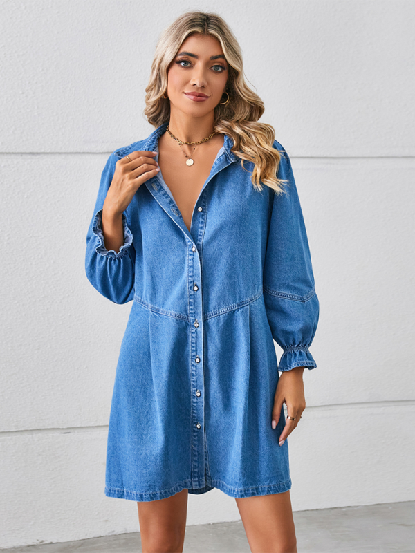 Luz New Loose Washed Long Sleeve Spliced Denim Dress