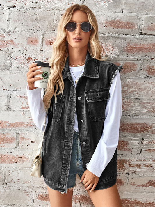Arabella Ladies New Washed Denim Loose Vest Waistcoat Cardigan