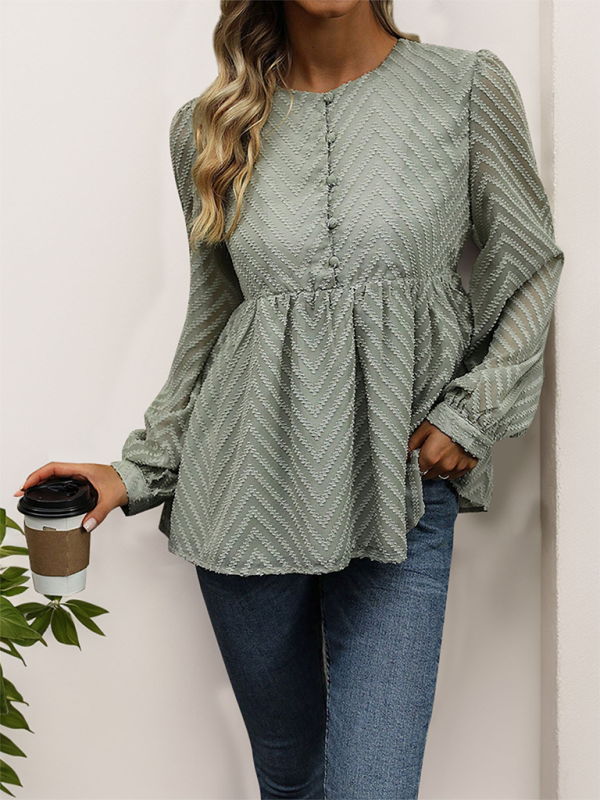 Caprice Solid Color Long Sleeve Jacquard Shirt
