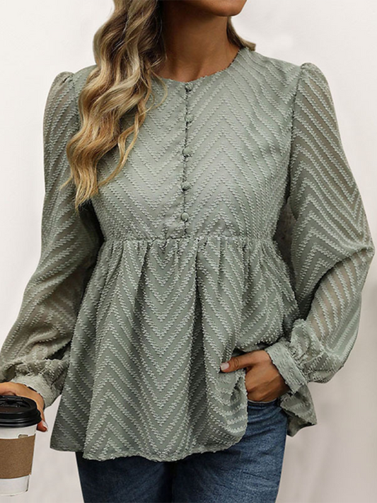 Caprice Solid Color Long Sleeve Jacquard Shirt