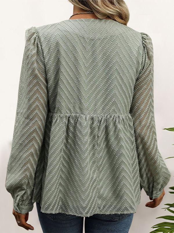 Caprice Solid Color Long Sleeve Jacquard Shirt