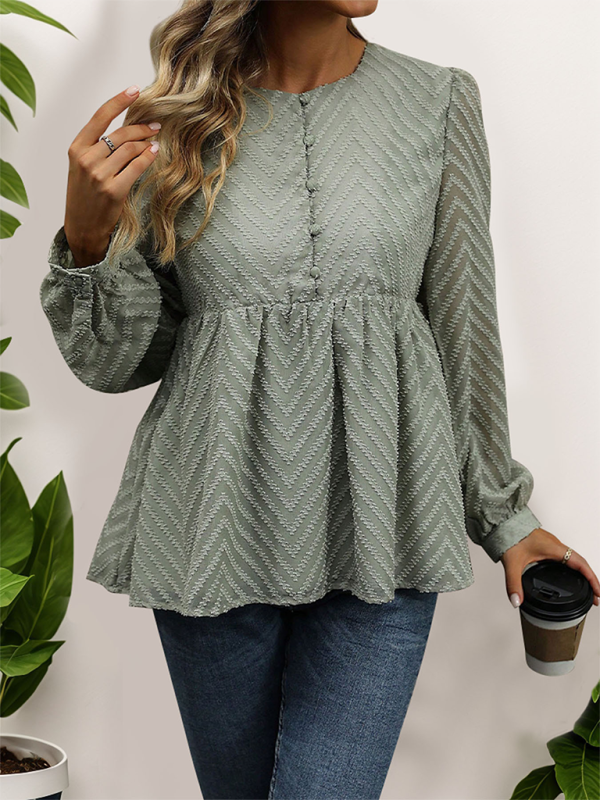 Caprice Solid Color Long Sleeve Jacquard Shirt