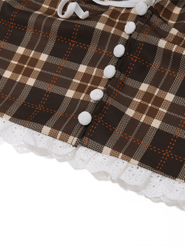 Liora New Fashion Sexy French Sweet Retro Plaid Halter Vest Top