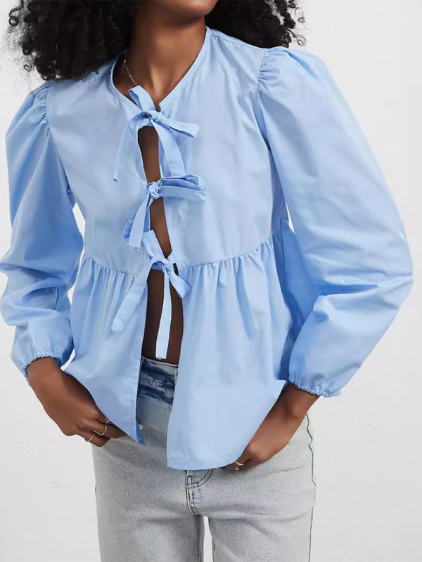 Carielle Loose Sweet Lace-Up Shirt Top