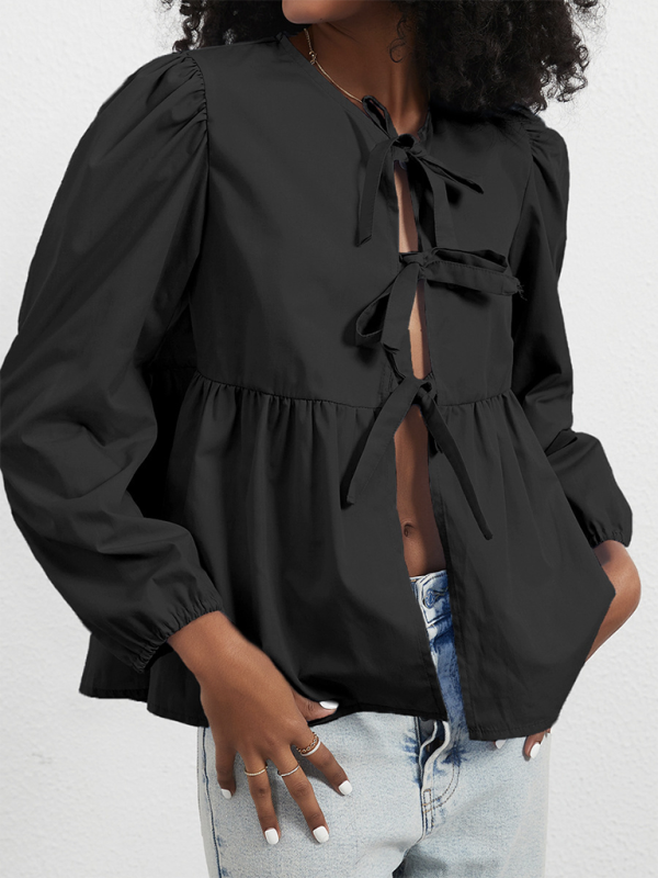 Carielle Loose Sweet Lace-Up Shirt Top