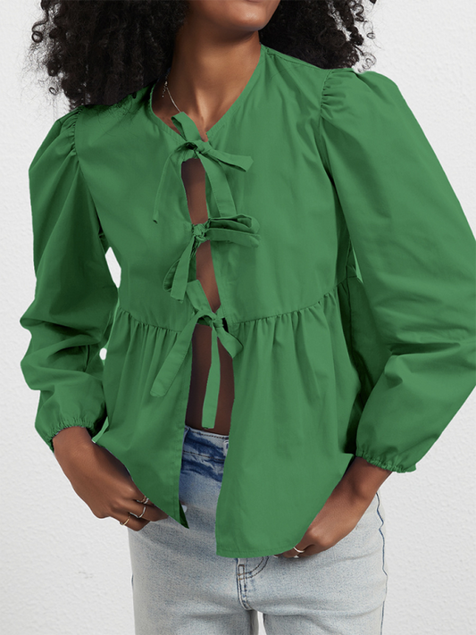 Carielle Loose Sweet Lace-Up Shirt Top