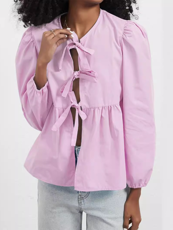 Carielle Loose Sweet Lace-Up Shirt Top