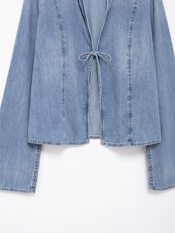 Kaiya Denim Shirt With Pussy Bow