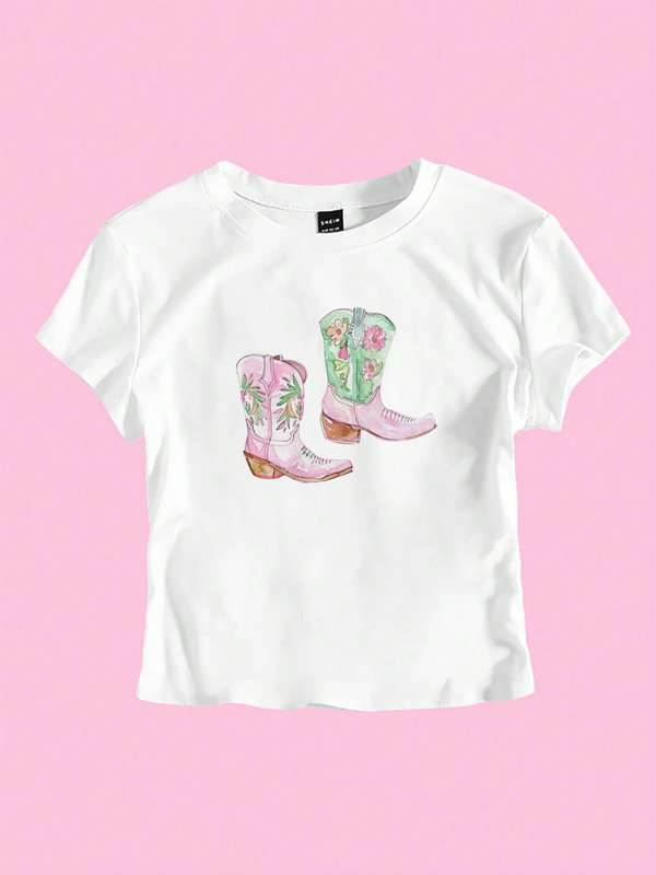 Janelle Y2K Boots Print Short Fashion Hot Girls T-Shirt