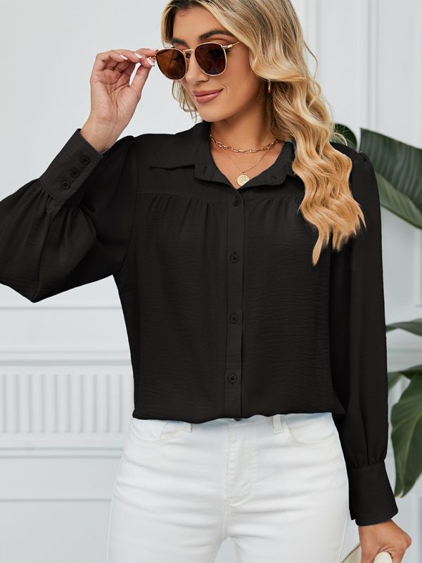 Darielle New Chiffon Loose Long-Sleeved Button-Down Shirt Top