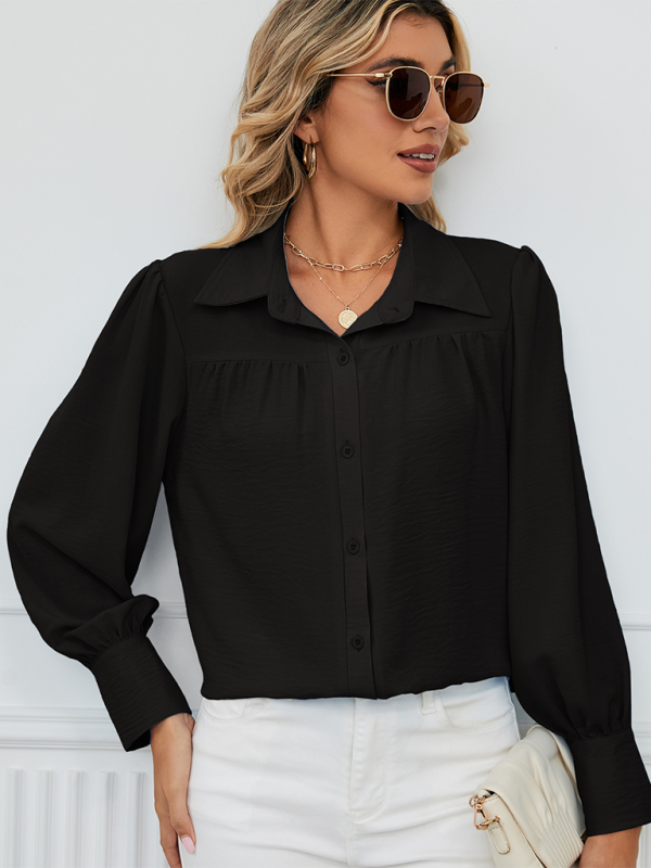 Darielle New Chiffon Loose Long-Sleeved Button-Down Shirt Top