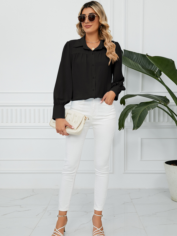 Darielle New Chiffon Loose Long-Sleeved Button-Down Shirt Top