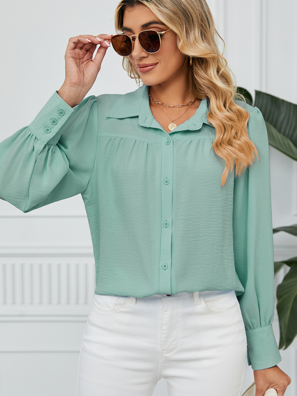 Darielle New Chiffon Loose Long-Sleeved Button-Down Shirt Top