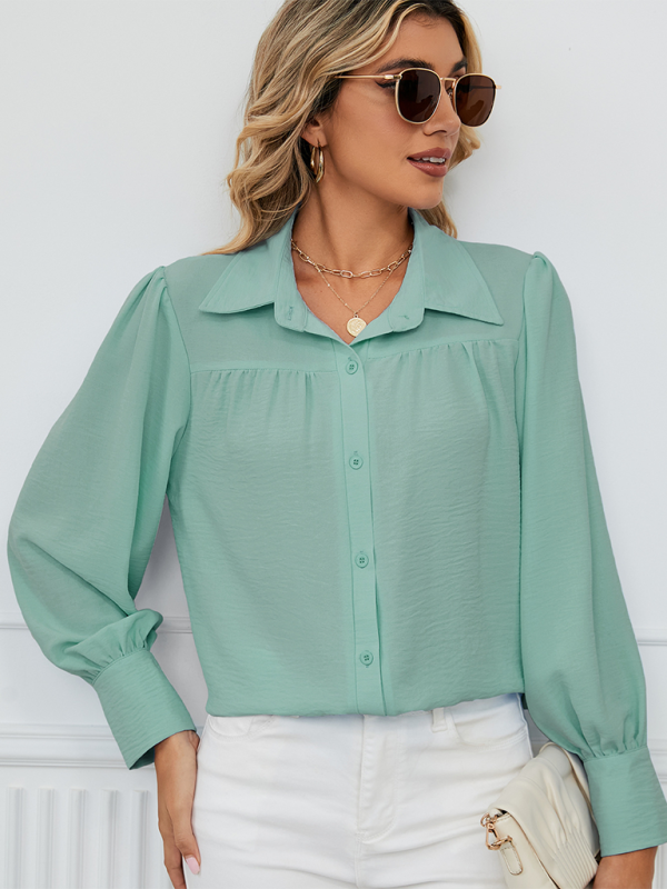 Darielle New Chiffon Loose Long-Sleeved Button-Down Shirt Top