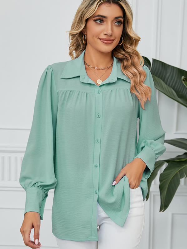 Darielle New Chiffon Loose Long-Sleeved Button-Down Shirt Top