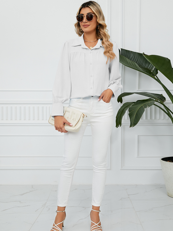 Darielle New Chiffon Loose Long-Sleeved Button-Down Shirt Top