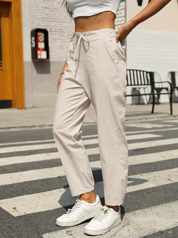 Luna New Casual High Waist Button Straight Leg Pants