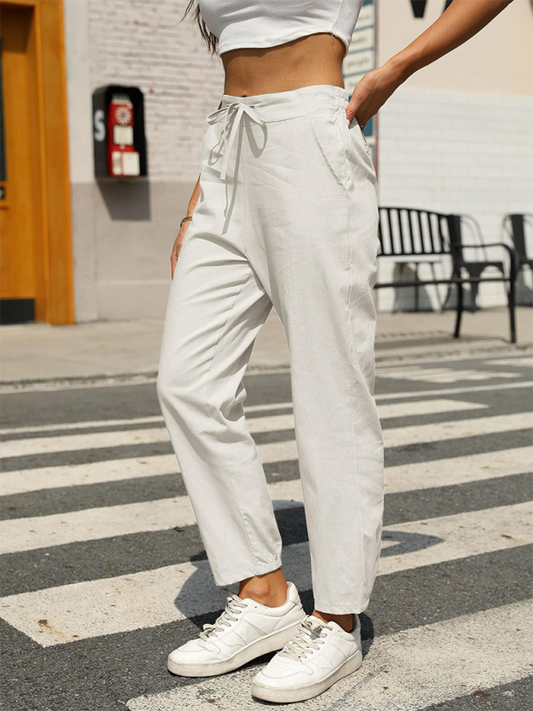 Luna New Casual High Waist Button Straight Leg Pants