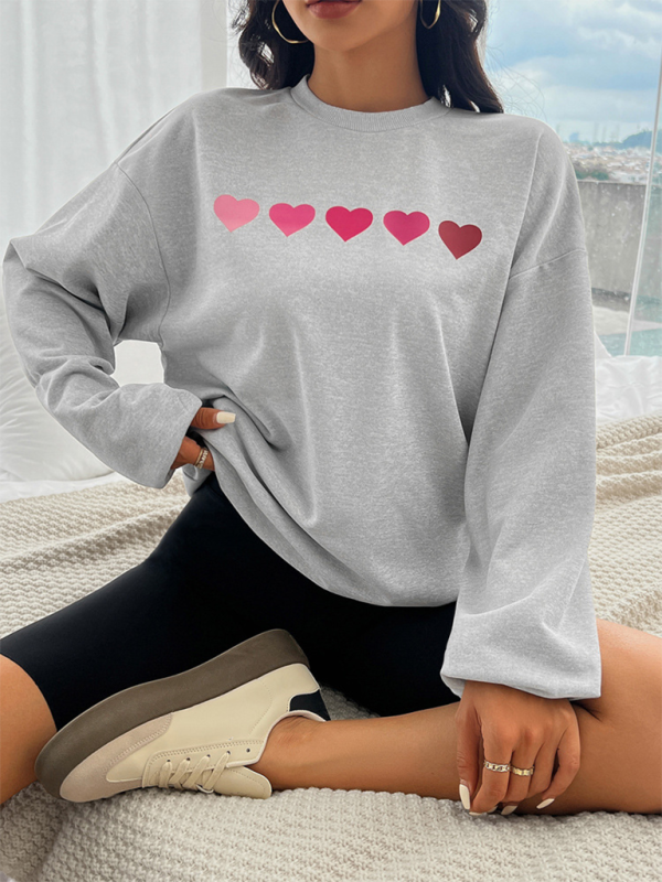 Melina Valentine's Day Love Print Casual Loose Long Sleeve Sweatshirt