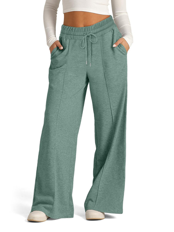 Mia Women's Tie-Dye Solid Color Waisted Fashion Wide Leg Casual Pants
