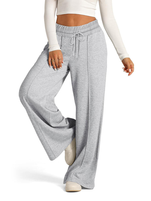 Mia Women's Tie-Dye Solid Color Waisted Fashion Wide Leg Casual Pants