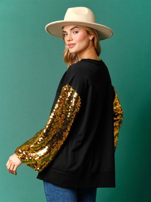 Elsa Christmas Sequin Sleeve Top Patchwork Long Sleeve Trendy Sweatshirt