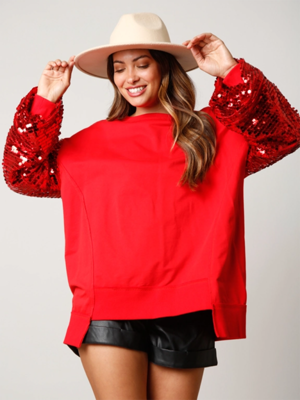 Elsa Christmas Sequin Sleeve Top Patchwork Long Sleeve Trendy Sweatshirt