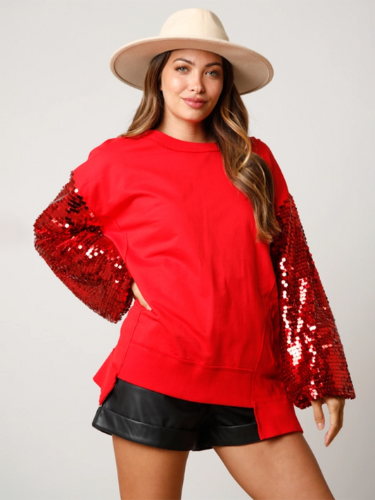 Elsa Christmas Sequin Sleeve Top Patchwork Long Sleeve Trendy Sweatshirt