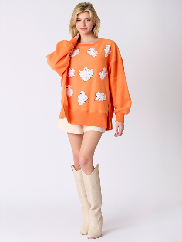 Jaden Halloween Ghost Sequin Top Loose Casual Sweatshirt