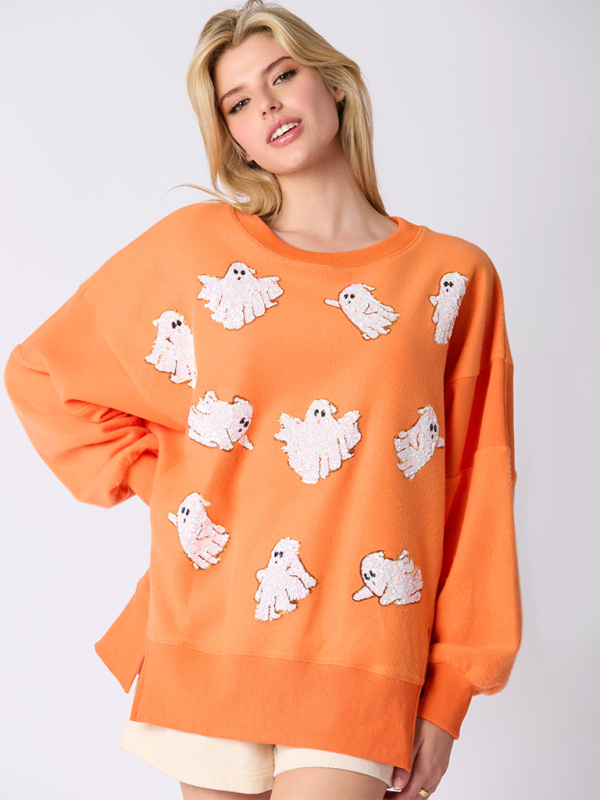 Jaden Halloween Ghost Sequin Top Loose Casual Sweatshirt
