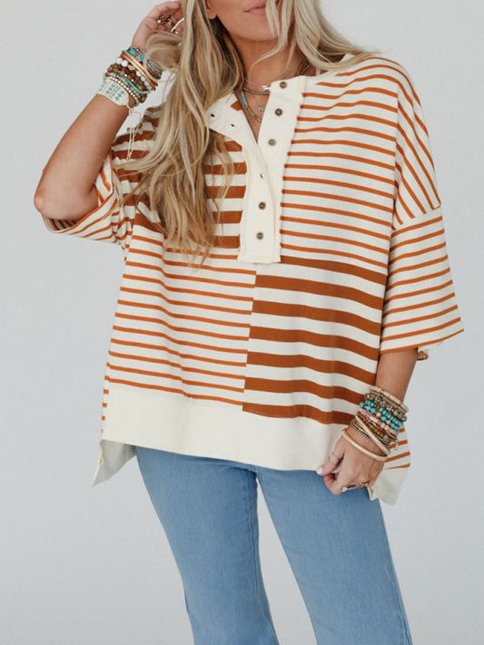 Petra Women's Oversized Striped Patchwork Top