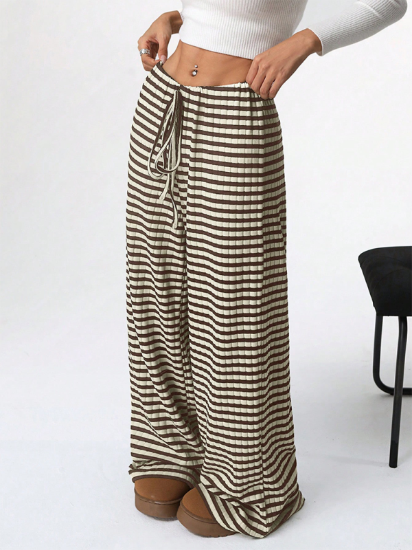 Ava Women's new casual striped solid color rubber band drawstring straight leg pants