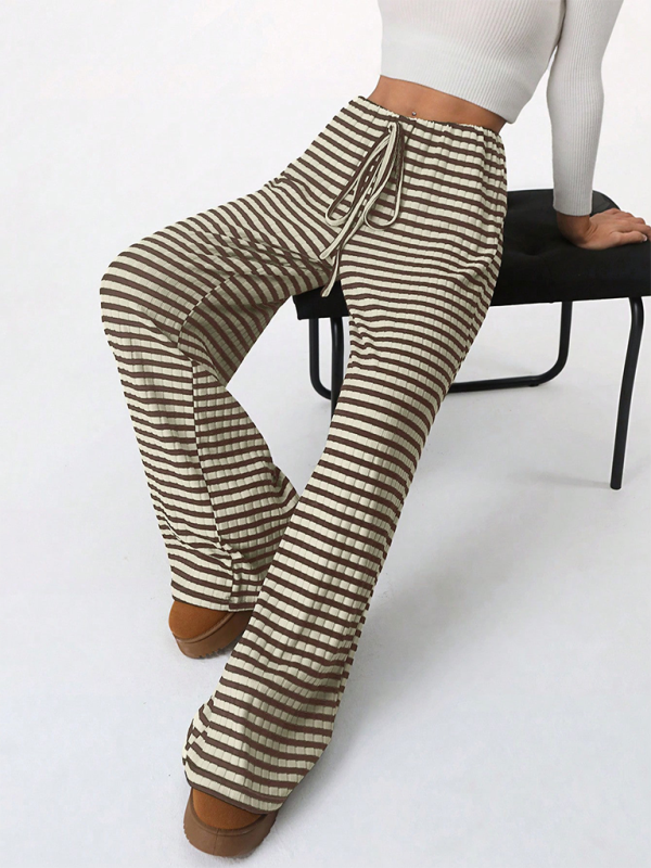Ava Women's new casual striped solid color rubber band drawstring straight leg pants
