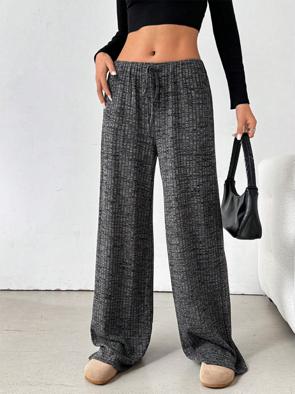 Ava Women's new casual striped solid color rubber band drawstring straight leg pants